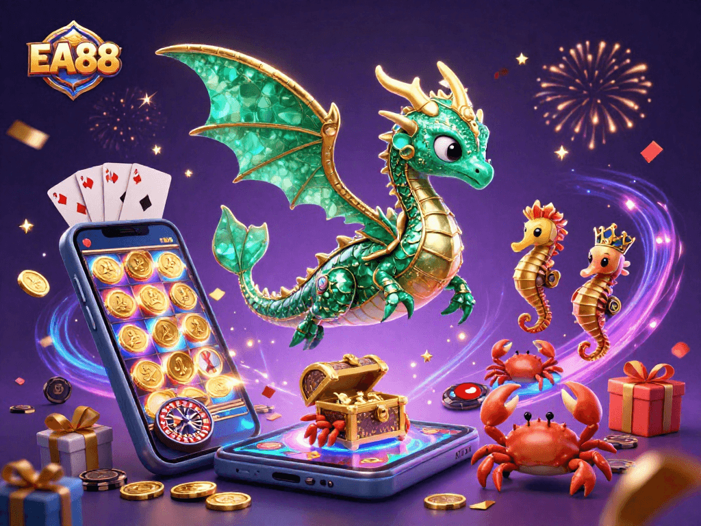 Experience EA88 with an enchanted undersea treasure hunt featuring a sea dragon and gambling elements.