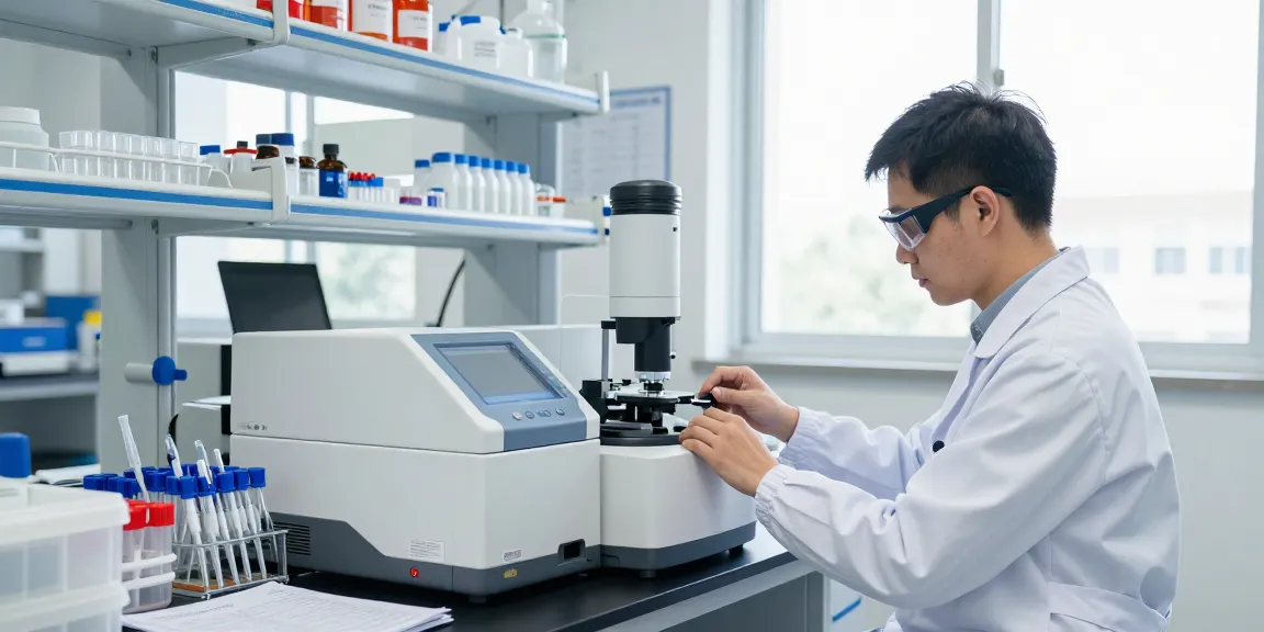Modern laboratory equipment supplier showcasing advanced research tools and a meticulous technician in a bright lab.