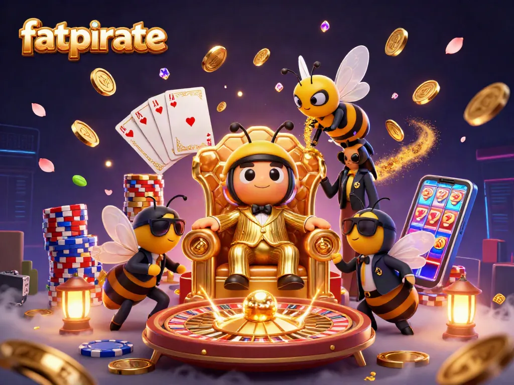 Fatpirate casino scene showcasing vibrant characters amidst cascading coins and dynamic gaming elements.