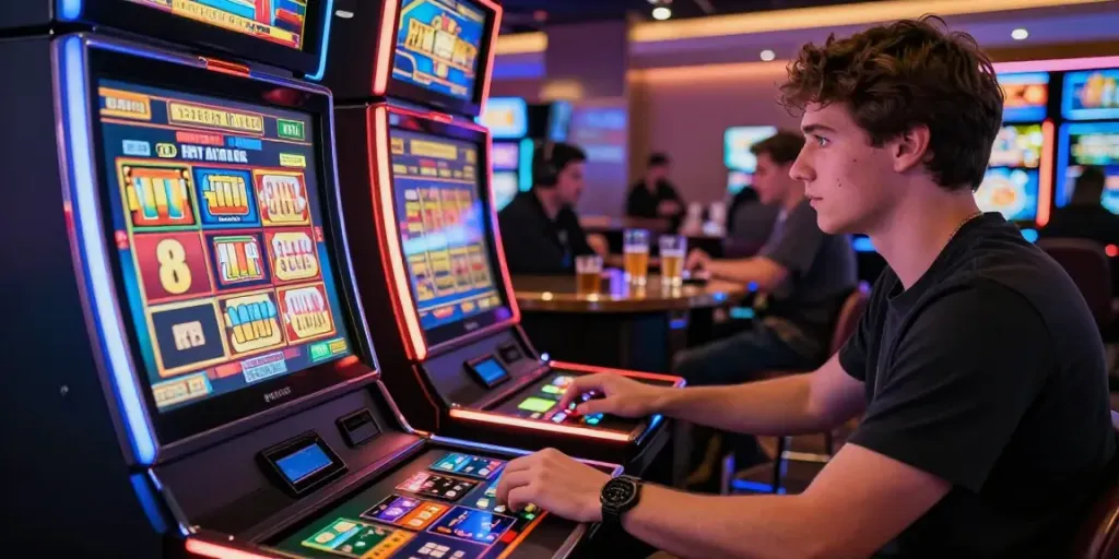 Exciting slot machine gaming scene highlighting slots that accept credit cards in a vibrant casino.
