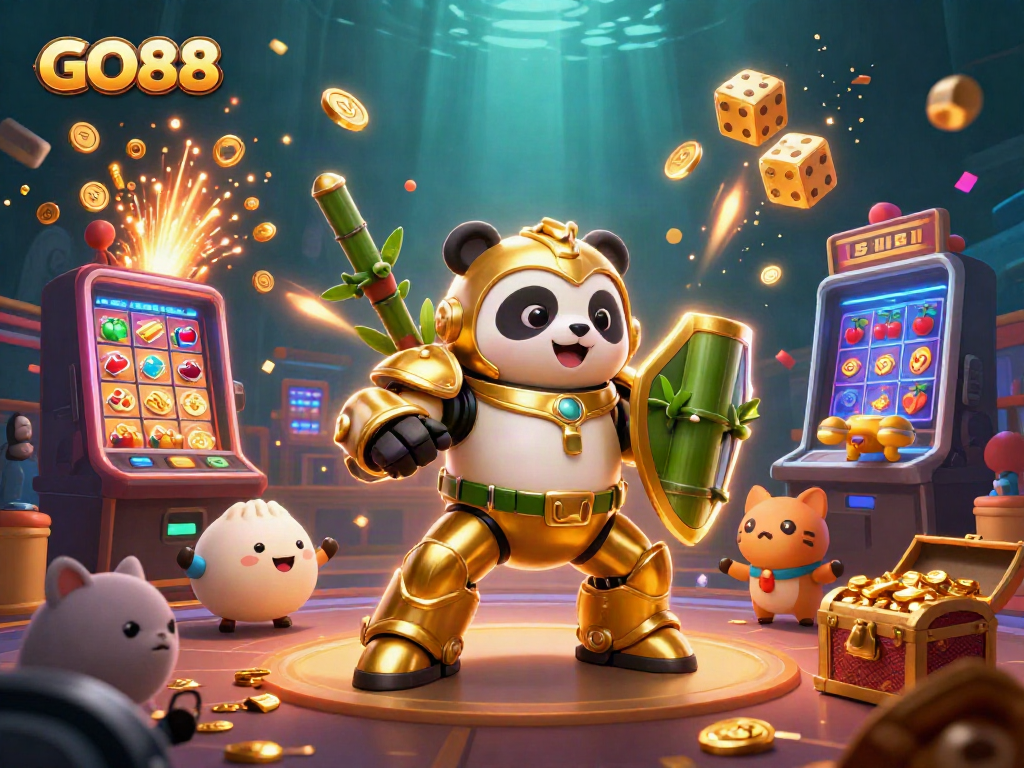 Experience the excitement of GO88 in a captivating 3D casino battle scene with vibrant action and rewards.