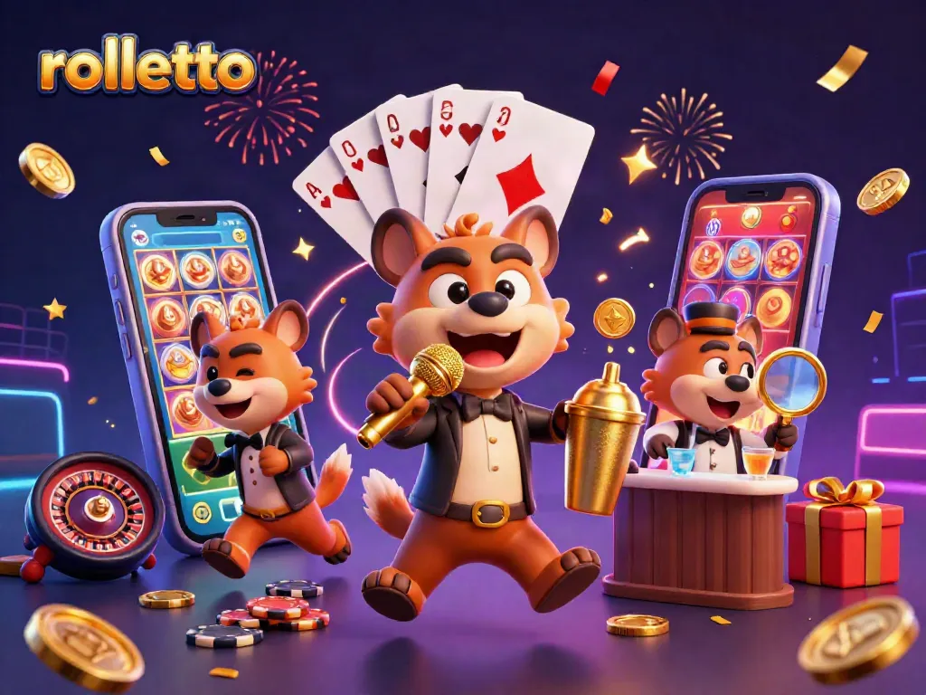 Experience rolletto's lively casino scene with hyenas engaged in comedy and gaming activities.