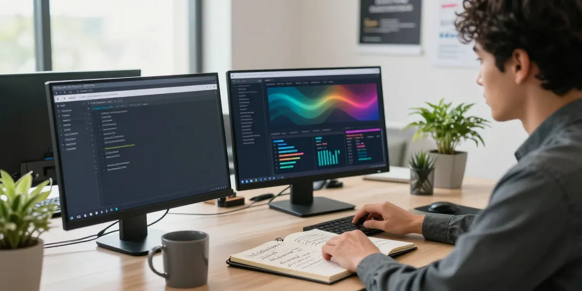 Workspace scene with a SEO expert analyzing instant indexing strategies on multiple screens.