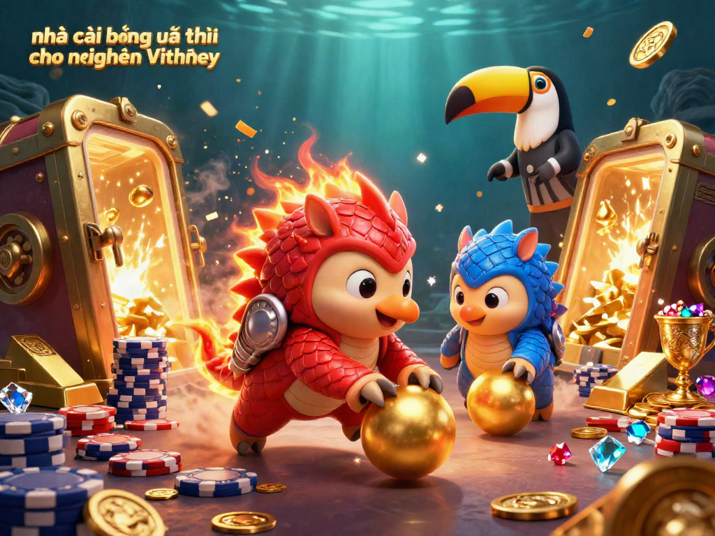 Engage with nhà cái bóng đá uy tín cho người Việt in this dynamic illustration of gambling characters rolling into action.