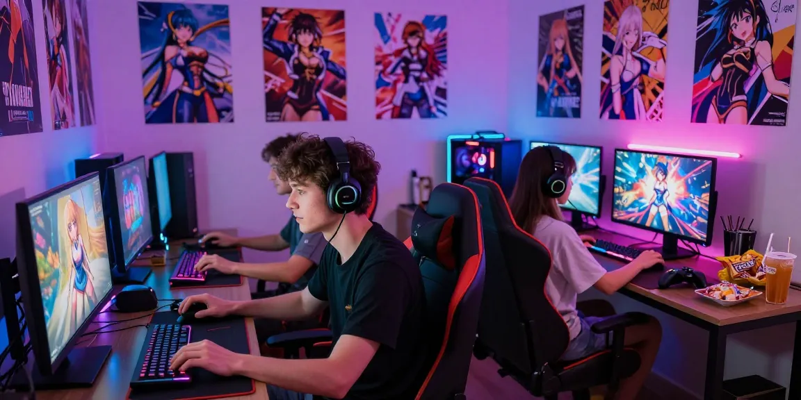 Engaged gamers enjoying various hentai games in a vibrant gaming setup.
