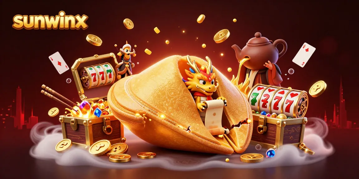 Join the sunwinx adventure with a golden fortune cookie and mystical characters amidst casino excitement.