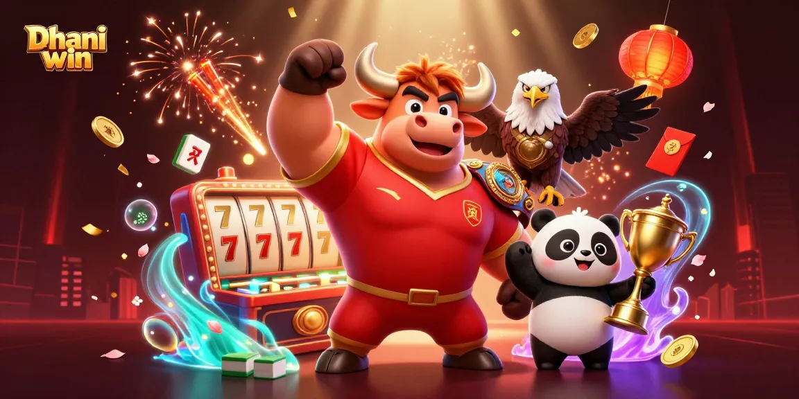 Dive into exciting gameplay with Dhani win, featuring vibrant characters and slot machines surrounded by festive elements