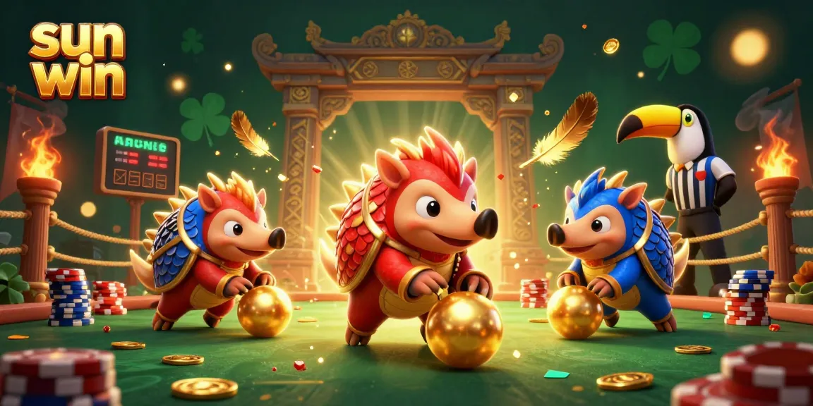 Experience the excitement of sun win with dynamic pangolins competing in a vibrant casino scene.