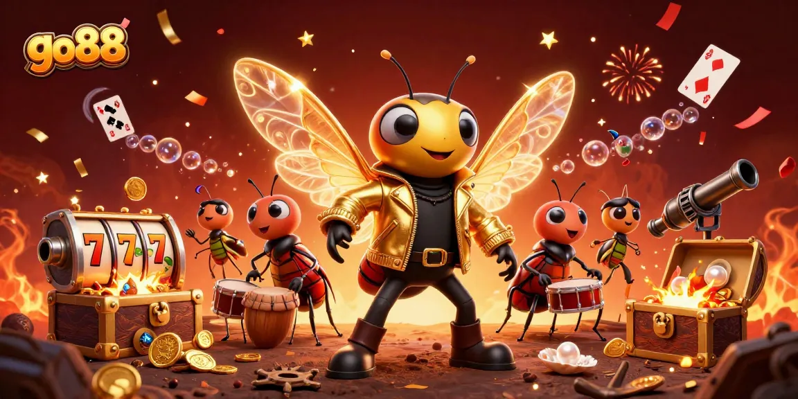Experience the excitement of go88 with vibrant casino elements and animated characters showcasing thrilling gambling action.