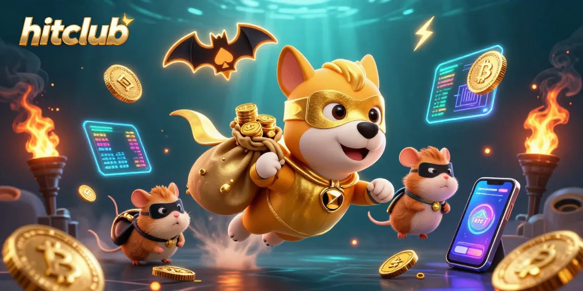 Take a thrilling ride at hitclub with a superhero dog and hamster amidst dynamic casino elements.